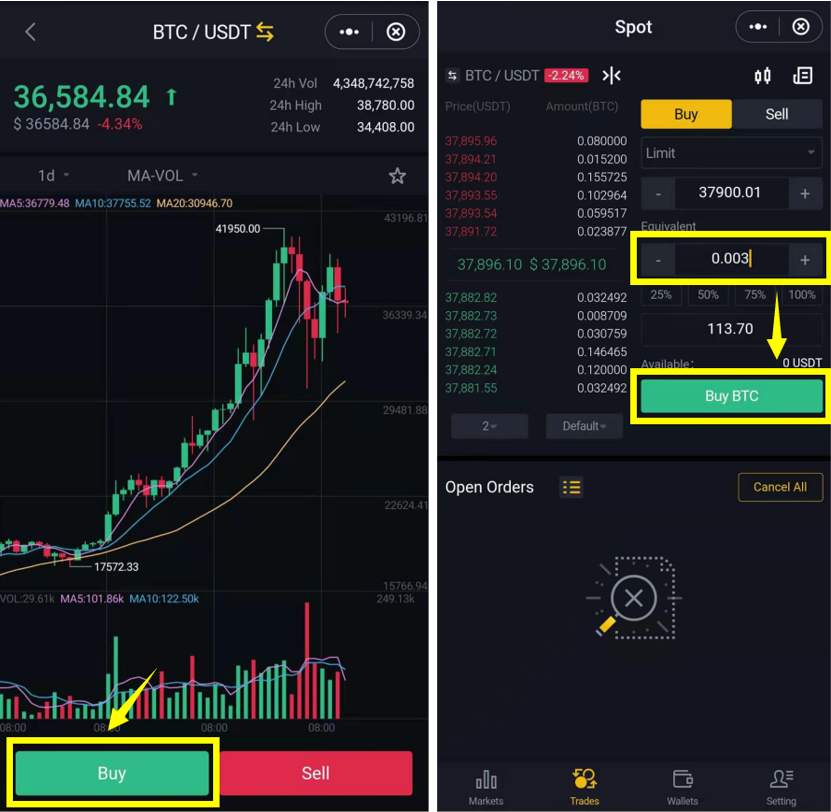نحوه خرید و فروش در بایننس در کیف پول سیف پل 2 trade3