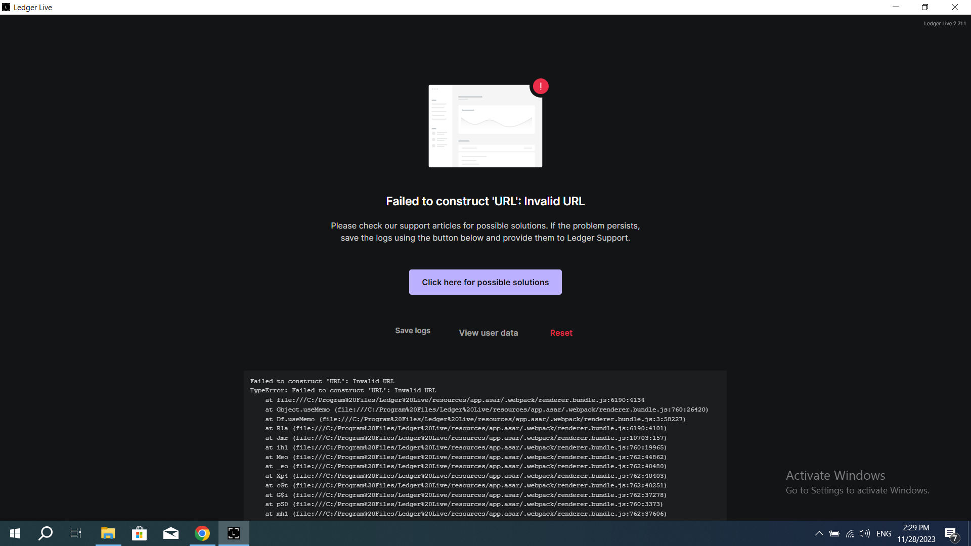 مشکل در نصب لجر لایو : Failed to construct URL: Invalid URL 1 image