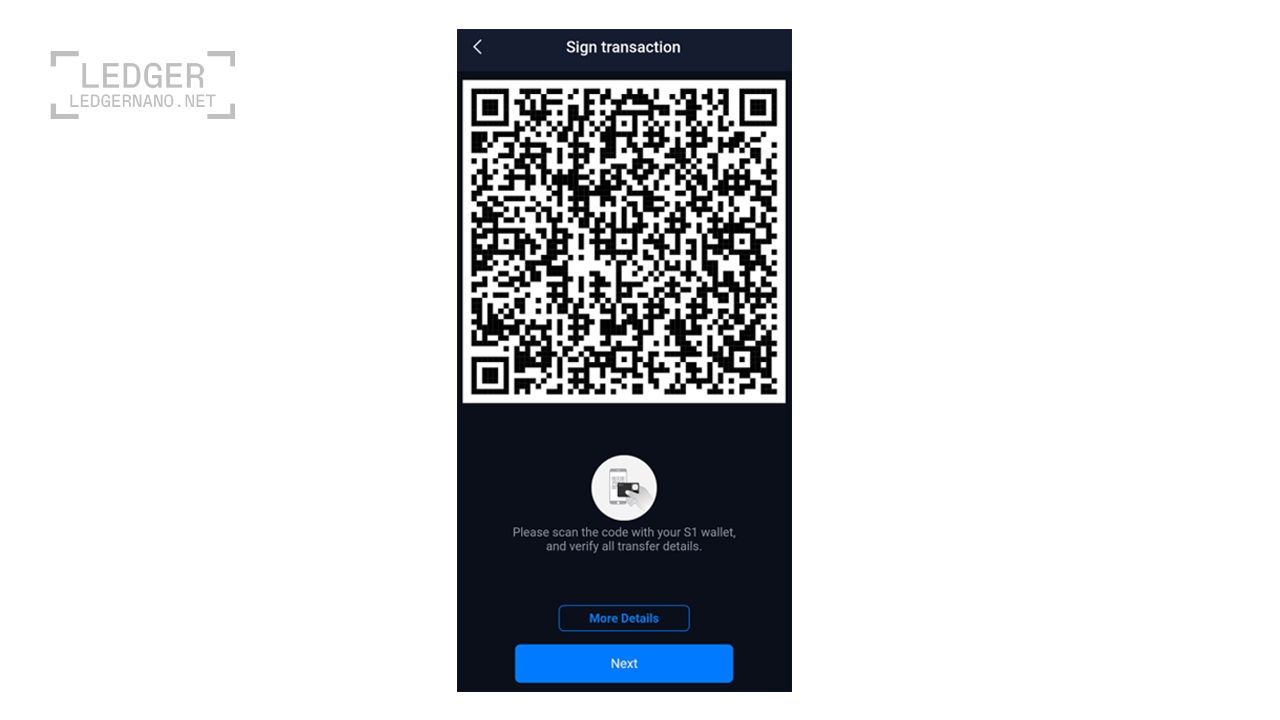 اسکن کد QR تراکنش توسط کیف پول سخت افزاری