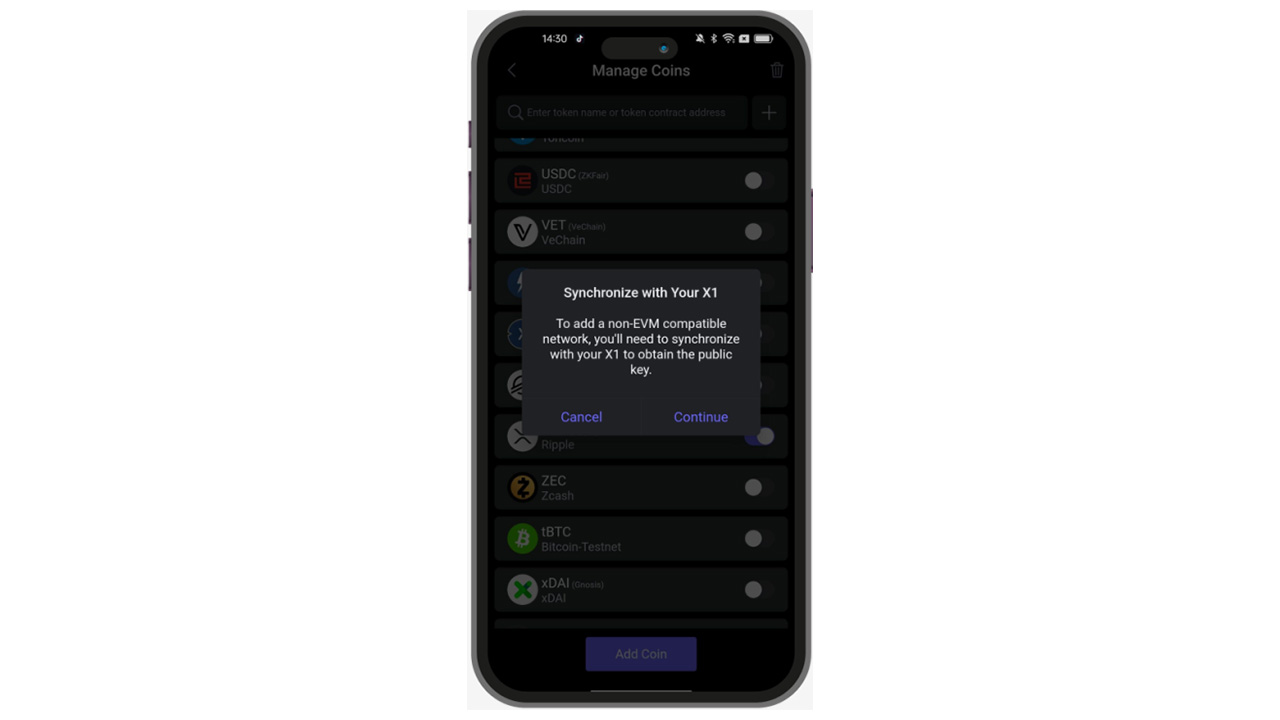 آموزش دریافت ارز دیجیتال در کیف پول سیف پل SafePal X1 4 وارد کردن پین کد در دستگاه X1 برای تایید اضافه شدن کوین