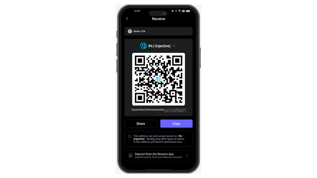 آموزش دریافت ارز دیجیتال در کیف پول سیف پل SafePal X1 6 نمایش آدرس کیف پول و بارکد برای دریافت ارز