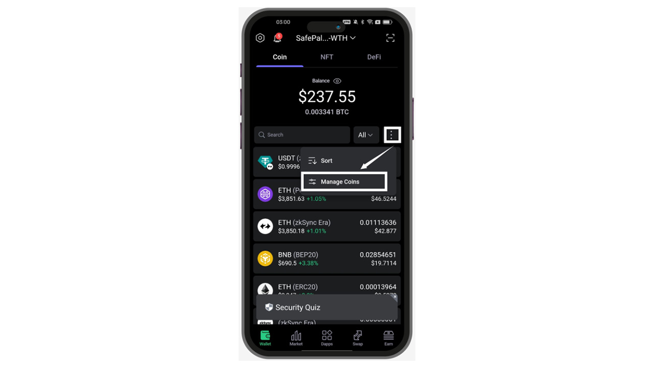 آموزش دریافت ارز دیجیتال در کیف پول سیف پل SafePal X1 1 مدیریت کوین ها و توکن ها در اپلیکیشن سیف پل