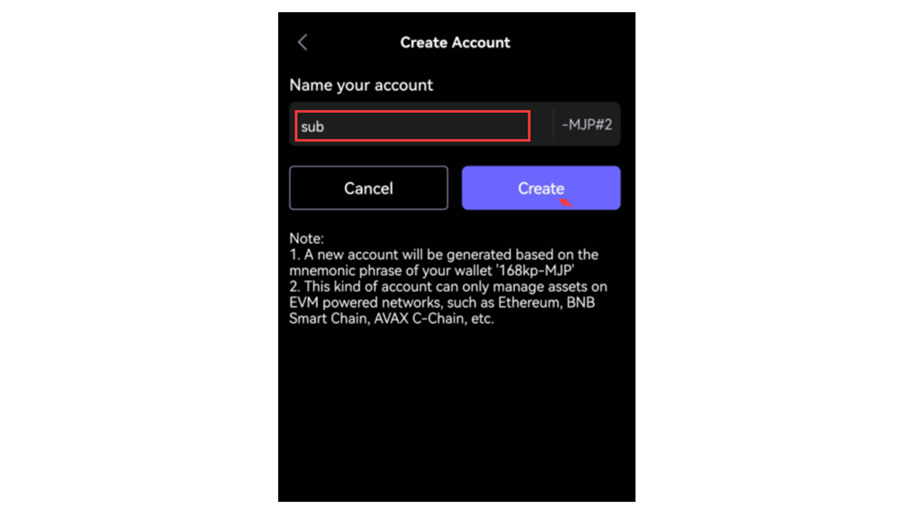آموزش ساخت ساباکانت (Sub-Account) در کیف پول سیف پل 5 وارد کردن نام برای حساب فرعی جدید