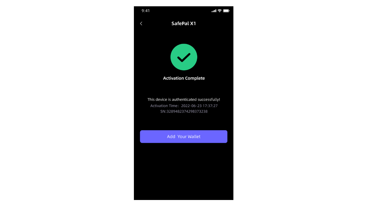 آموزش راه اندازی کیف پول سیف پال ایکس وان SafePal X1 8 نمایش پیام موفقیت آمیز بودن فعالسازی و تاریخ شروع گارانتی